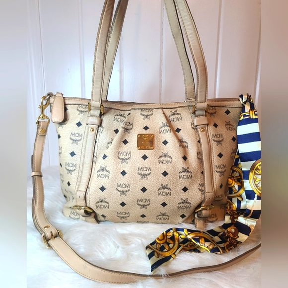 MCM Handbags - MCM Beige Visetos Shopper Shoulder Bag/Tote Bag Light Beige Ivory J1311